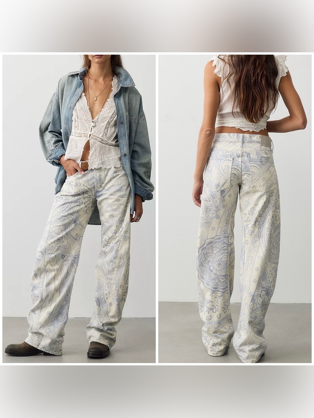 NWT Free People We The Free Fable Printed Twisted Jeans - Cream Combo - 26